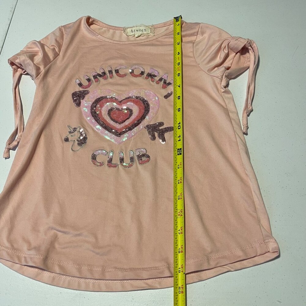 Btween Girls Pink Unicorn Club Sequin Tie-Sleeve T-Shirt Size 10 - Picture 9 of 11